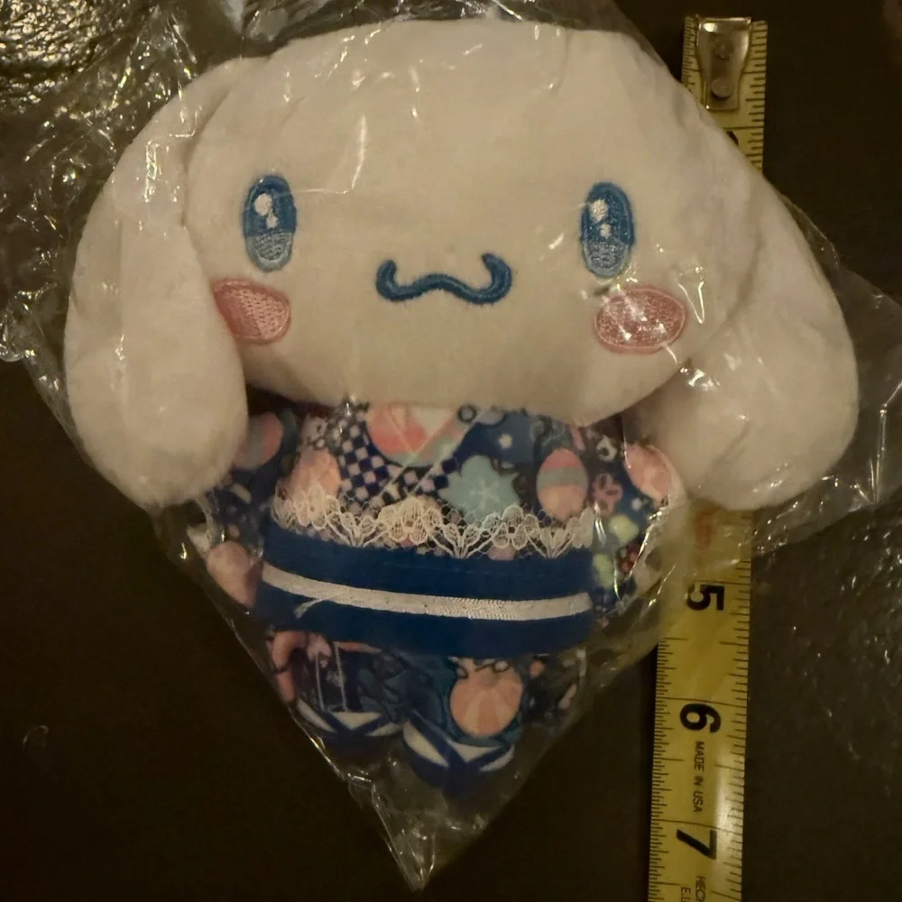 Sanrio Cinnamoroll Kimono Plush Keychain in Blue White w Zipper Pouch Bag Charm